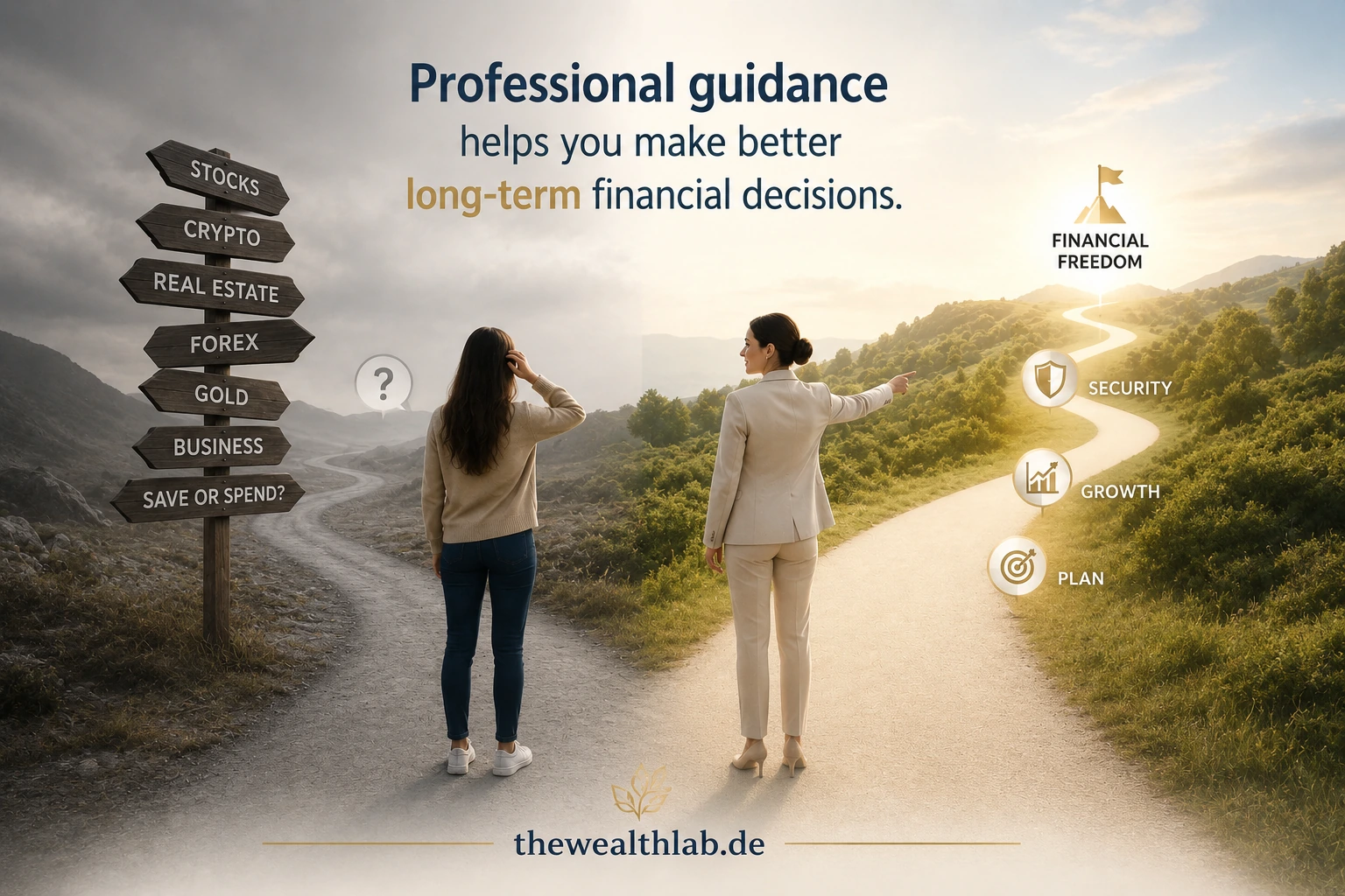 Female financial advisor for expats in Germany guiding a client toward the right financial decisions and long-term financial planning.